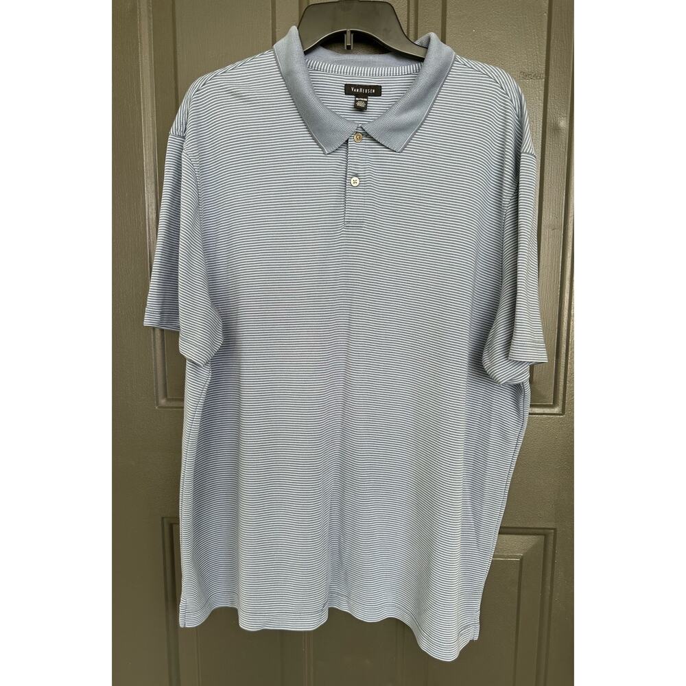 Van Heusen Men's Gray Striped Short Sleeve Polo Golf Shirt XXLarge